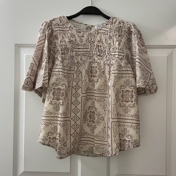 NWOT | TCEC Smocked Flutter Print Top – Cream – S, M, L – CT8281 - Picture 1 of 5